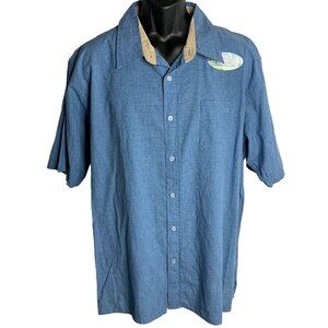 Wrangler Button Up Camp Shirt 2XL Blue Check Pocket Short Sleeves Collar NEW